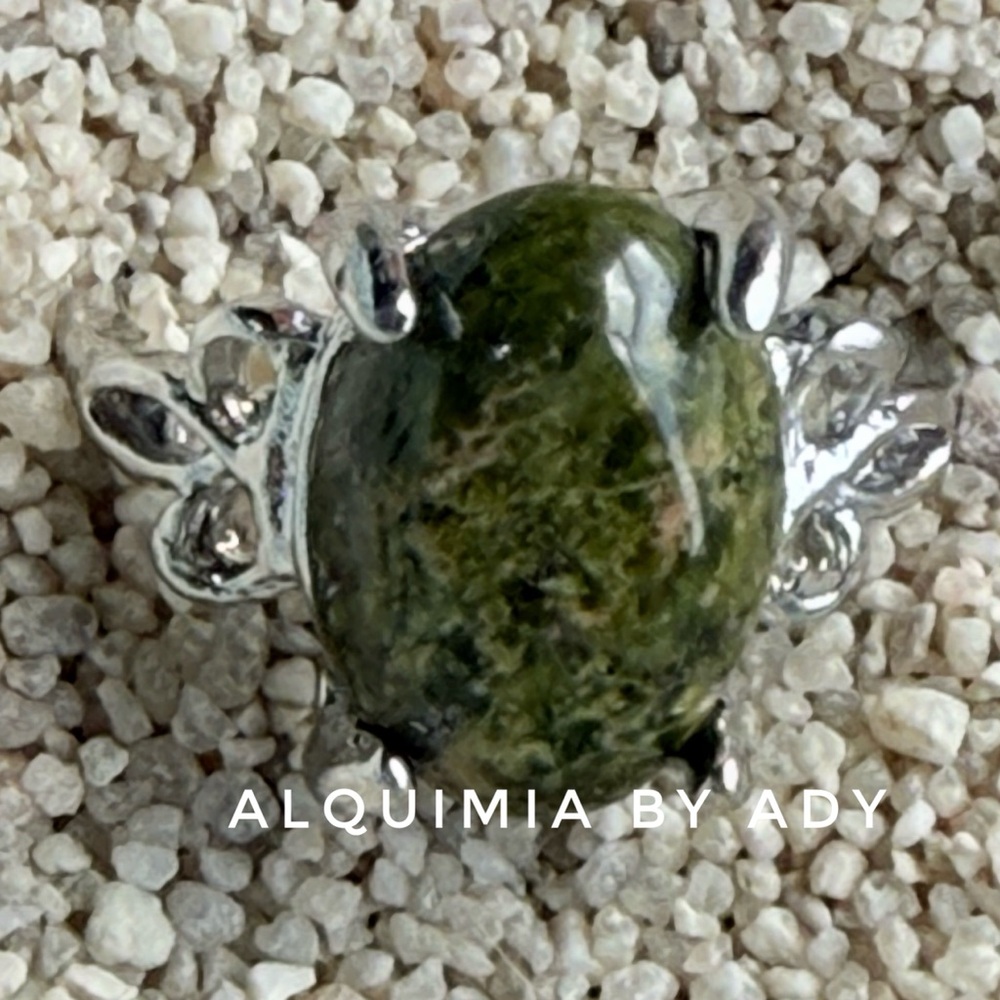 Alquimia Moss Green unakite and Silver PINKY 🍏Ring